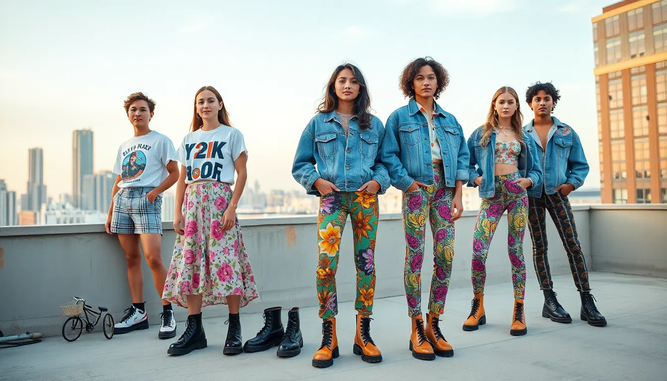 diverse group showcasing Gen Z fashion trends on a rooftop.